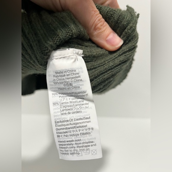 J. Crew Wool Blend Ruffle Trim Mock Neck Heather Frosted Olive Sweater XS - Picture 8 of 8